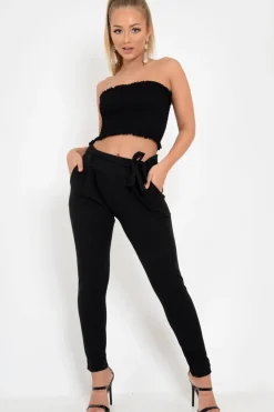Rebellious Fashion Black Paper Bag Tie Waist Cigarette Trousers - Karmen