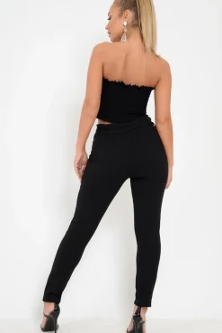 Rebellious Fashion Black Paper Bag Tie Waist Cigarette Trousers - Karmen