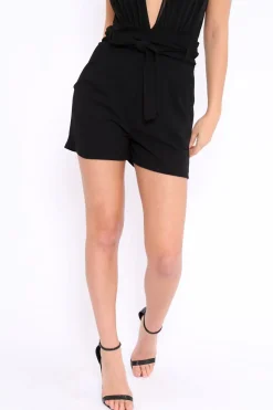 Rebellious Fashion Black Paper Bag Tie Waist Shorts - Sigrid