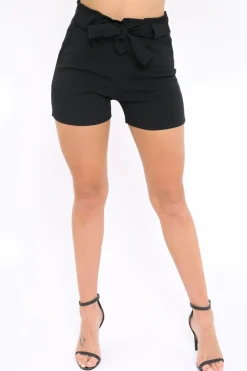 Rebellious Fashion Black Paperbag Tie Waist Shorts - Billie