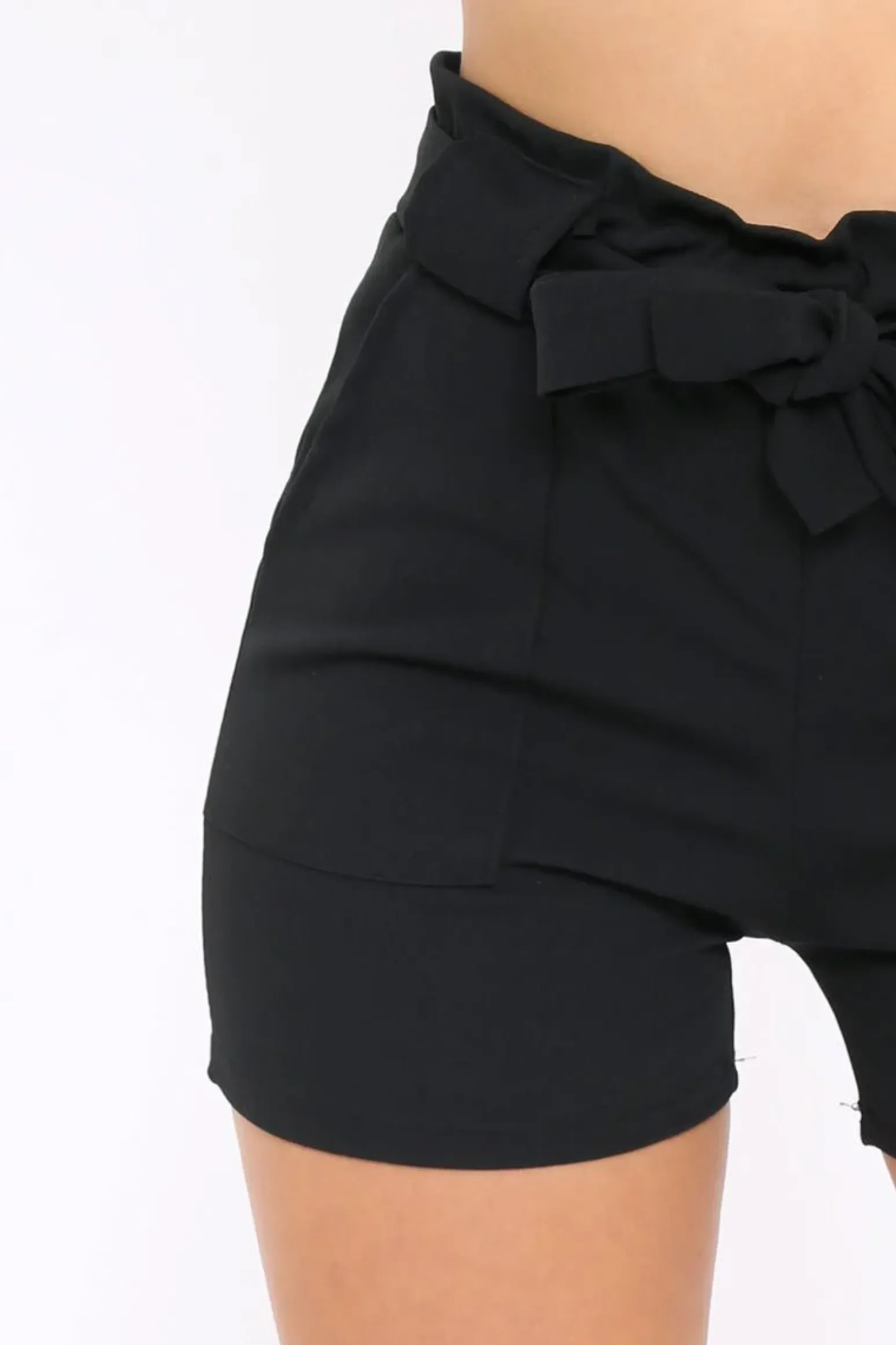 Rebellious Fashion Black Paperbag Tie Waist Shorts - Billie