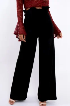 Rebellious Fashion Black Paper Bag Tie Waist Wide Leg Trousers - Kennedy