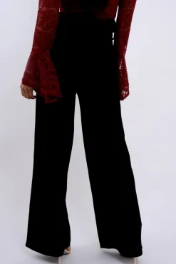 Rebellious Fashion Black Paper Bag Tie Waist Wide Leg Trousers - Kennedy
