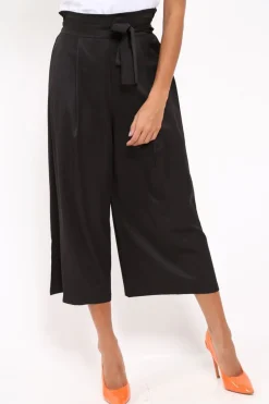 Rebellious Fashion Black Paper Bag Waist Culottes - Eris