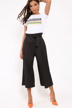 Rebellious Fashion Black Paper Bag Waist Culottes - Eris