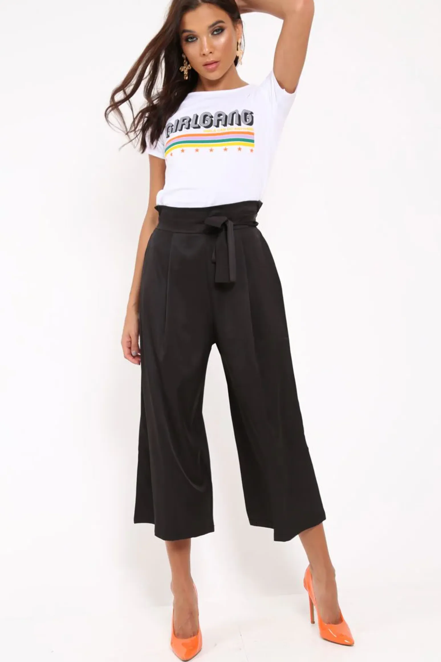 Rebellious Fashion Black Paper Bag Waist Culottes - Eris