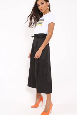 Rebellious Fashion Black Paper Bag Waist Culottes - Eris