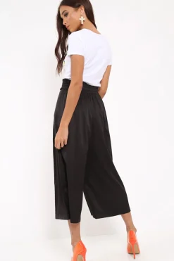 Rebellious Fashion Black Paper Bag Waist Culottes - Eris