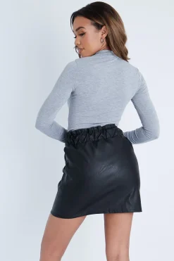 Rebellious Fashion Black Paperbag Waist Faux Leather Mini Skirt - Lexine