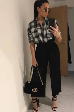 Rebellious Fashion Black Paper Bag Waist Wide Legged Pleated Trousers - Louise