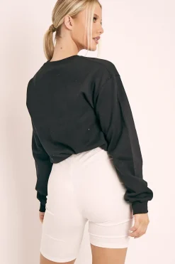Rebellious Fashion Black Parisian Slogan Front Oversized Sweatshirt - Tamy