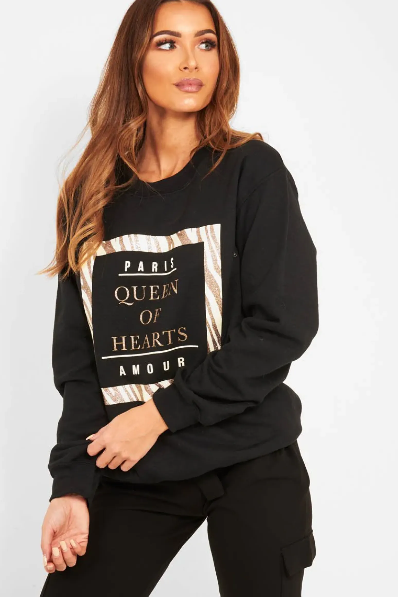 Rebellious Fashion Black Paris Slogan Crew Neck Sweatshirt - Mariani