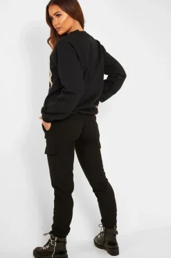 Rebellious Fashion Black Paris Slogan Crew Neck Sweatshirt - Mariani