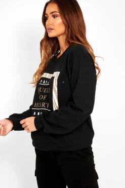 Rebellious Fashion Black Paris Slogan Crew Neck Sweatshirt - Mariani