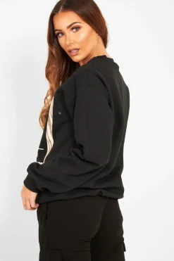 Rebellious Fashion Black Paris Slogan Crew Neck Sweatshirt - Mariani