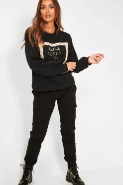 Rebellious Fashion Black Paris Slogan Crew Neck Sweatshirt - Mariani