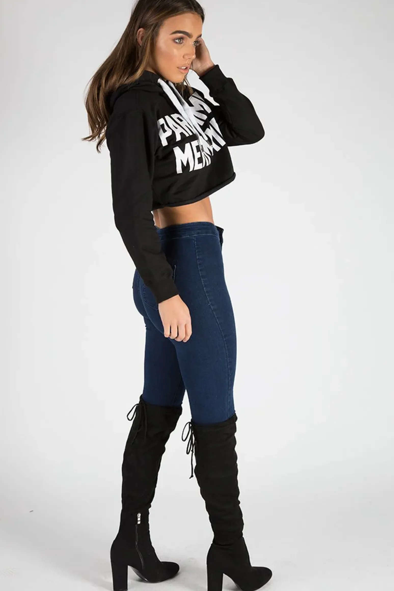 Rebellious Fashion Black Part Time Mermaid Slogan Cropped Hoodie - Lora