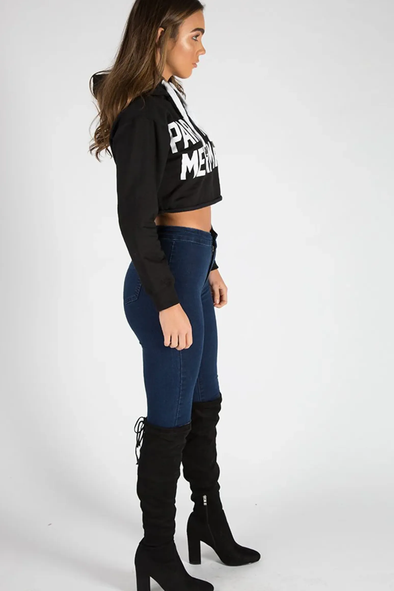 Rebellious Fashion Black Part Time Mermaid Slogan Cropped Hoodie - Lora