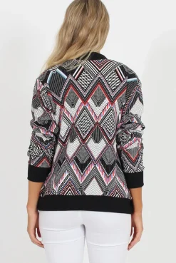 Rebellious Fashion Black Patterned Bomber Jacket - Bianca
