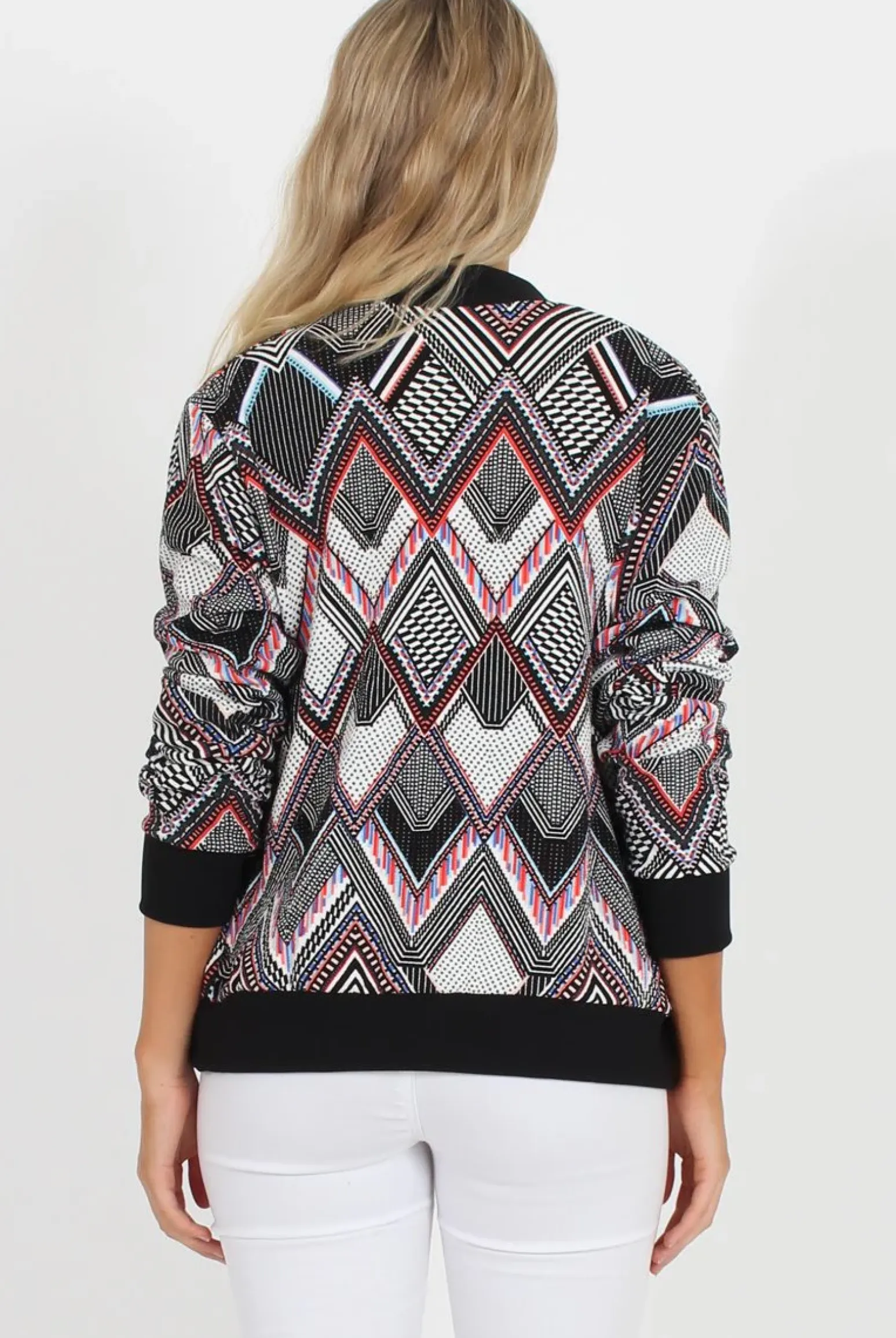 Rebellious Fashion Black Patterned Bomber Jacket - Bianca