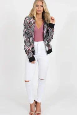 Rebellious Fashion Black Patterned Bomber Jacket - Bianca