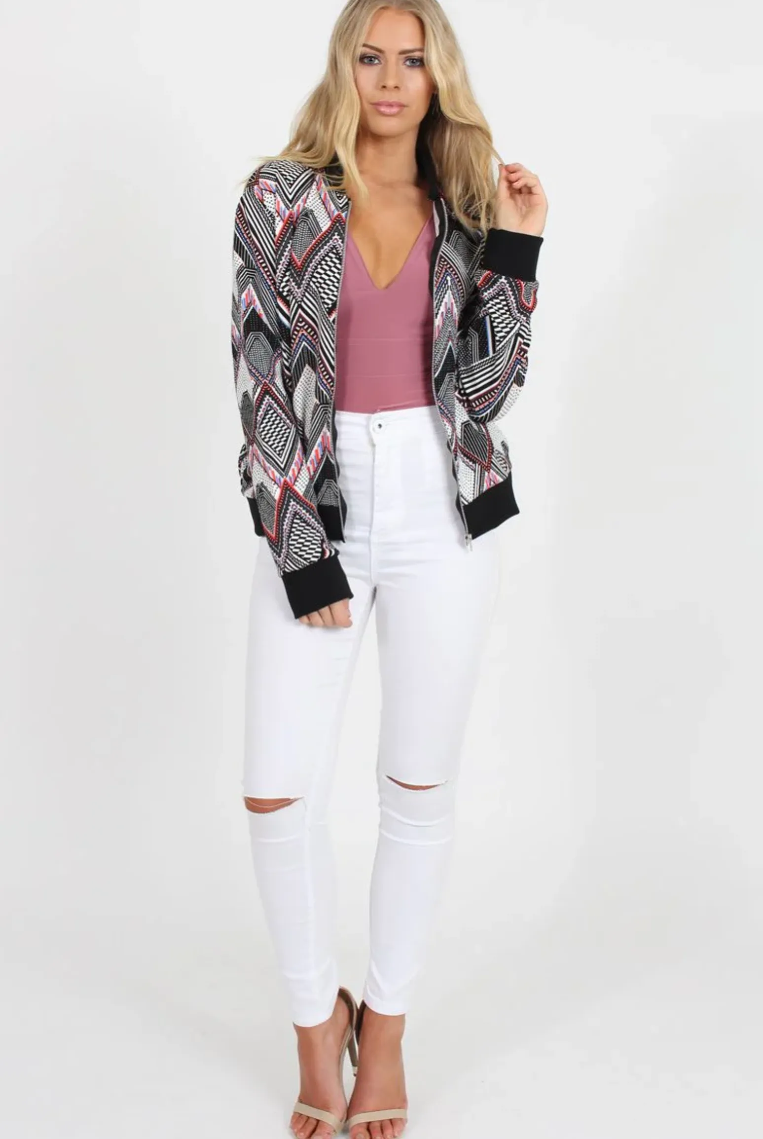 Rebellious Fashion Black Patterned Bomber Jacket - Bianca