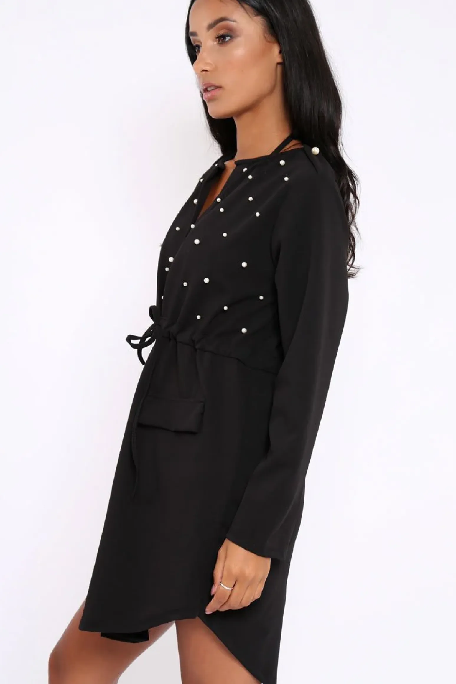 Rebellious Fashion Black Pearl Detail Slouchy Jacket - Kylie