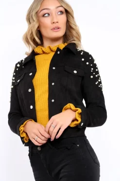 Rebellious Fashion Black Pearl Suedette Jacket - Abbey