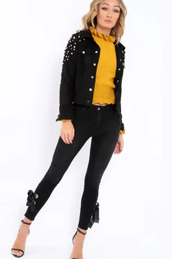 Rebellious Fashion Black Pearl Suedette Jacket - Abbey