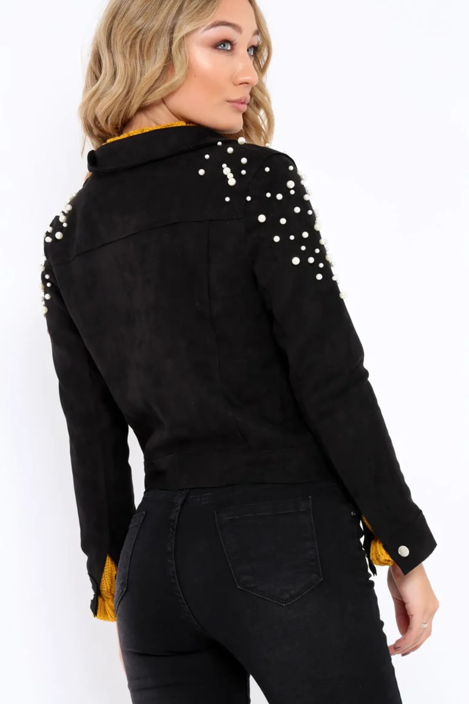 Rebellious Fashion Black Pearl Suedette Jacket - Abbey