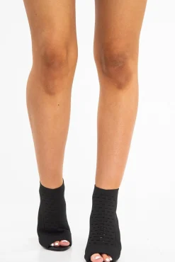 Rebellious Fashion Black Peep Toe Knitted Block Heel Sock Boots - Murielle