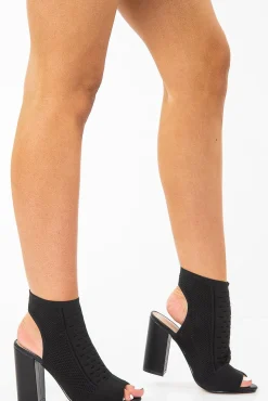 Rebellious Fashion Black Peep Toe Knitted Block Heel Sock Boots - Murielle