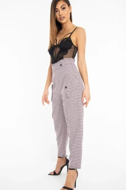 Rebellious Fashion Black Pink Check Frill Detail Trousers - Bristal