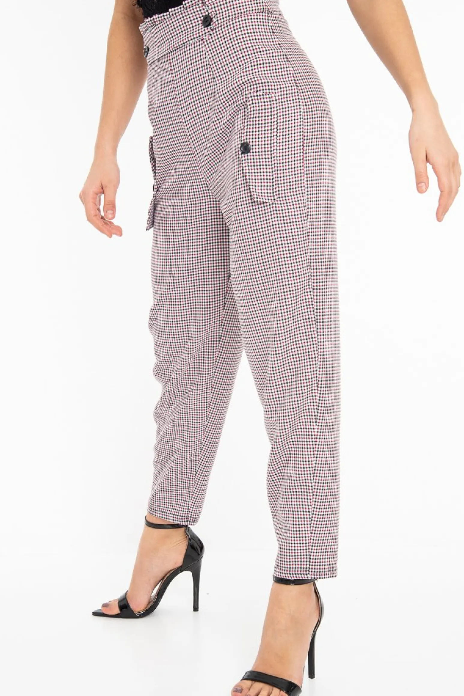Rebellious Fashion Black Pink Check Frill Detail Trousers - Bristal