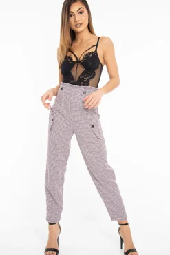 Rebellious Fashion Black Pink Check Frill Detail Trousers - Bristal