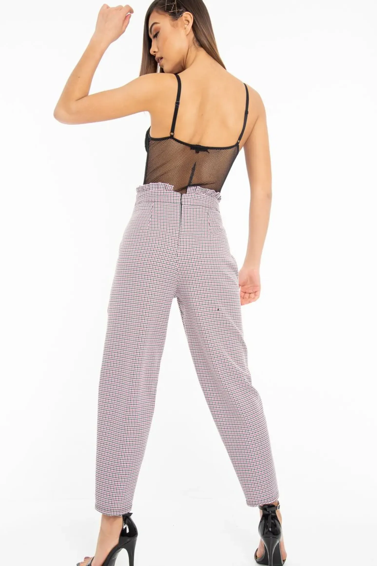 Rebellious Fashion Black Pink Check Frill Detail Trousers - Bristal