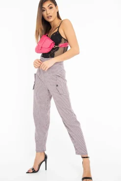 Rebellious Fashion Black Pink Check Frill Detail Trousers - Bristal