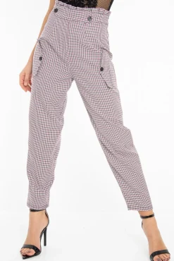 Rebellious Fashion Black Pink Check Frill Detail Trousers - Bristal
