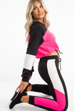 Rebellious Fashion Black Pink Colour Block Sweatshirt Tracksuit - Kazia