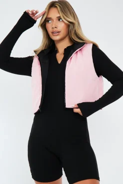 Rebellious Fashion Black Pink Reversible Cropped Puffer Gilet - Naava