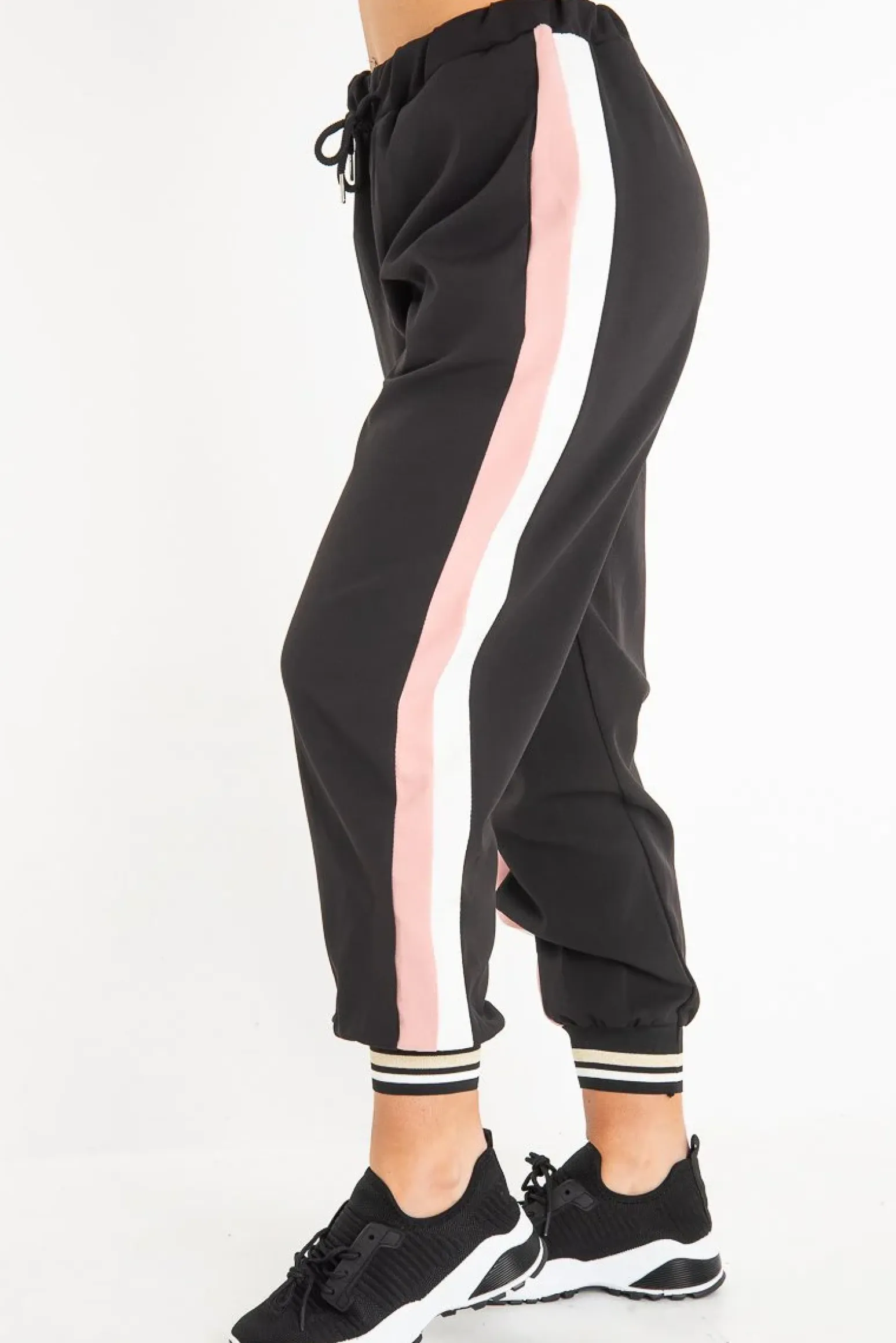Rebellious Fashion Black Pink Zip Front Drawstring Hoodie and Jogger Set - Evon