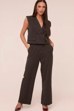 Rebellious Fashion Black Pin Stripe Boxy Waist Coat & Straight Leg Trouser Co-ord Set - Ardel