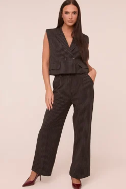 Rebellious Fashion Black Pin Stripe Boxy Waist Coat & Straight Leg Trouser Co-ord Set - Ardel