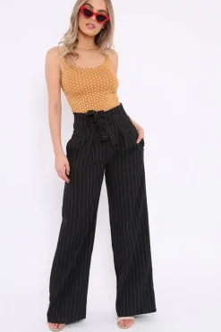 Rebellious Fashion Black Pinstripe High Waist Tailored Trousers - Ginni