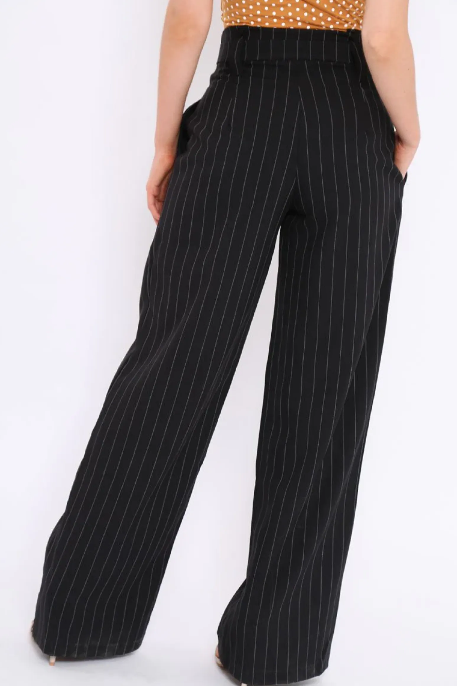 Rebellious Fashion Black Pinstripe High Waist Tailored Trousers - Ginni