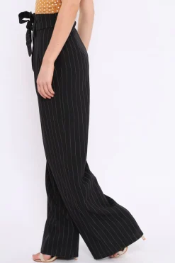 Rebellious Fashion Black Pinstripe High Waist Tailored Trousers - Ginni