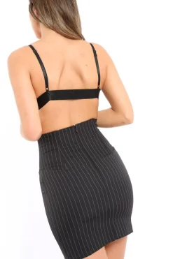 Rebellious Fashion Black Pinstripe Skirt Lace Up Skirt - Lela