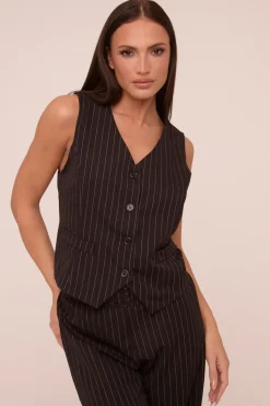 Rebellious Fashion Black Pin Stripe Sleeveless Waist Coat - Danita