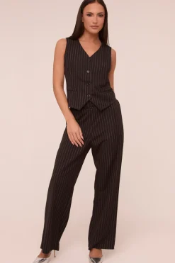 Rebellious Fashion Black Pin Stripe Straight Leg Trousers - Ebba