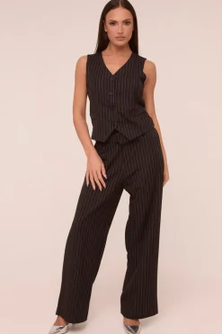 Rebellious Fashion Black Pin Stripe Straight Leg Trousers - Ebba